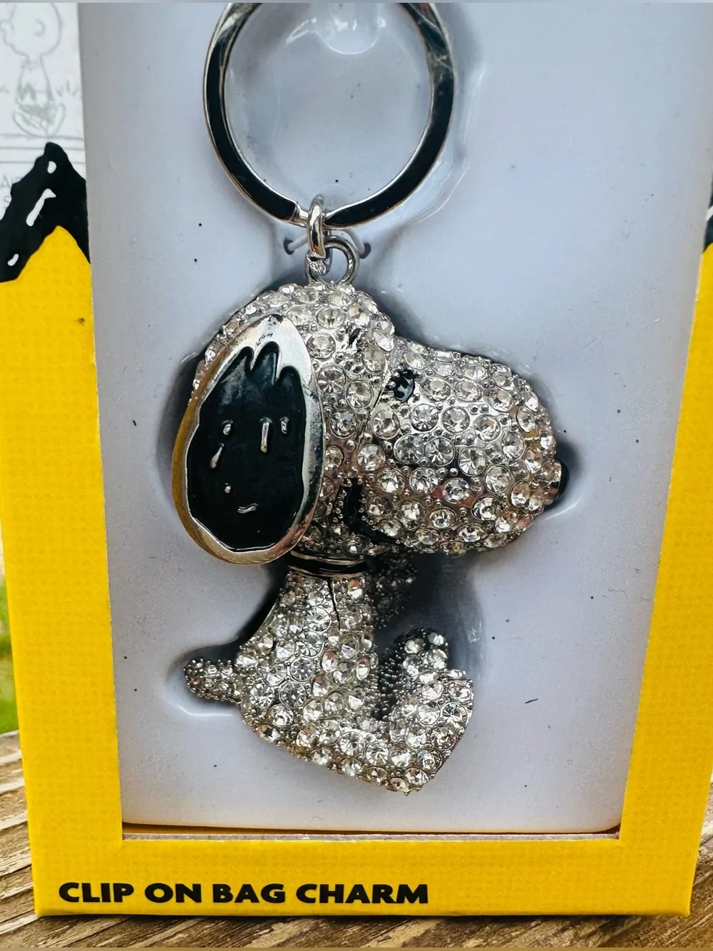 Peanuts Snoopy Silver Rhinestone Clip-On Bag Charm - NIB